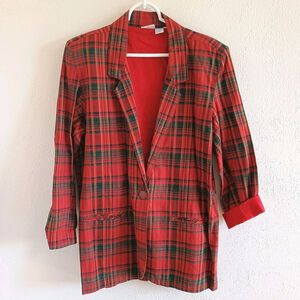 Vintage 90s Styles To Go Red Plaid Cotton Blazer Shoulder Pads Lined Size Large